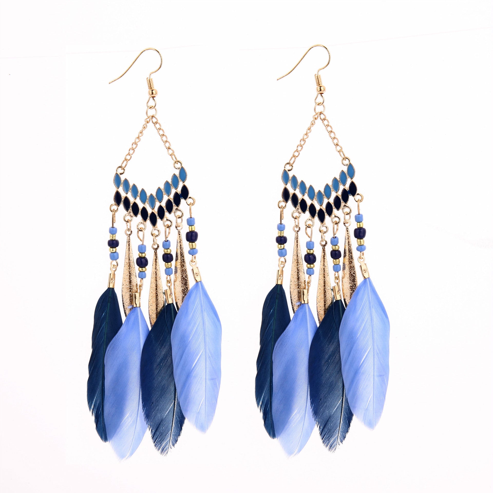 Wholesale Bohemian Beaded Tassel Feather Earrings Fashion Jewelry Accessory Gift For Wedding Boutique Resale