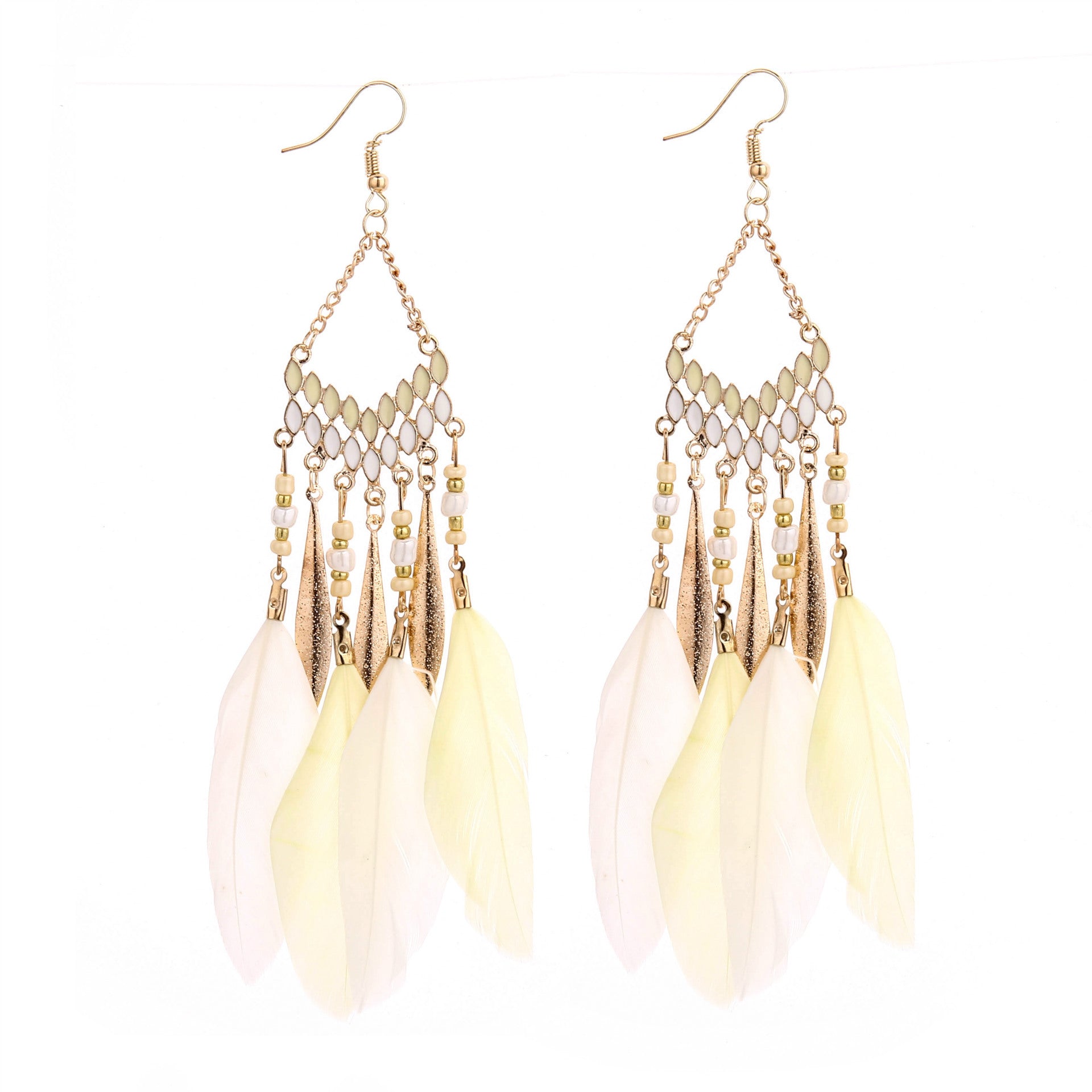 Wholesale Bohemian Beaded Tassel Feather Earrings Fashion Jewelry Accessory Gift For Wedding Boutique Resale