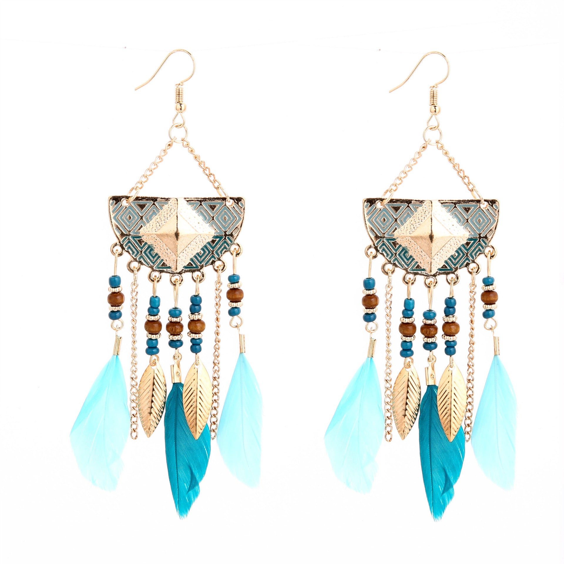 Wholesale Bohemian Earrings With Colorful Feathers And Beaded Tassel Travel Souvenir Gift Jewelry Accessory