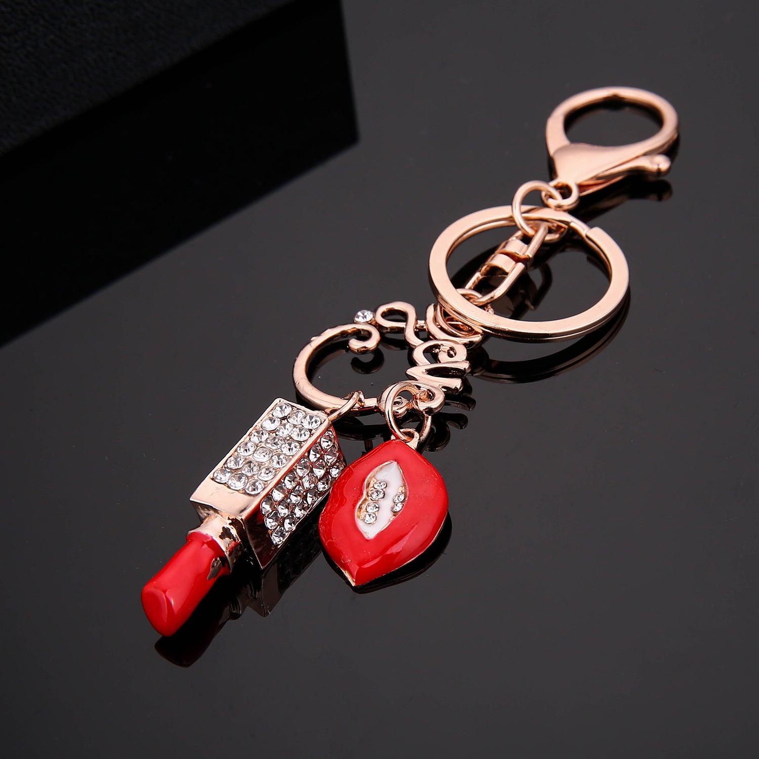 Wholesale Alloy Diamond Lipstick Lip Keychain