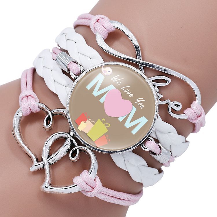 Wholesale Mom Letter Mom Time Gem Multi-layer Woven Leather Bracelet