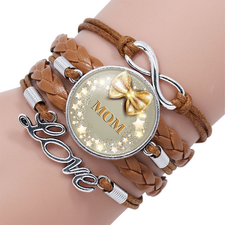 Wholesale Mom Letter Mom Time Gem Multi-layer Woven Leather Bracelet