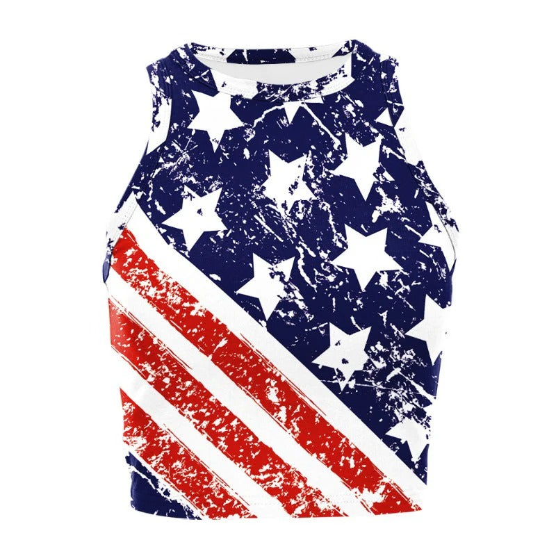 Wholesale American Independence Day Flag Print Sleeveless Off Shoulder Tank Top