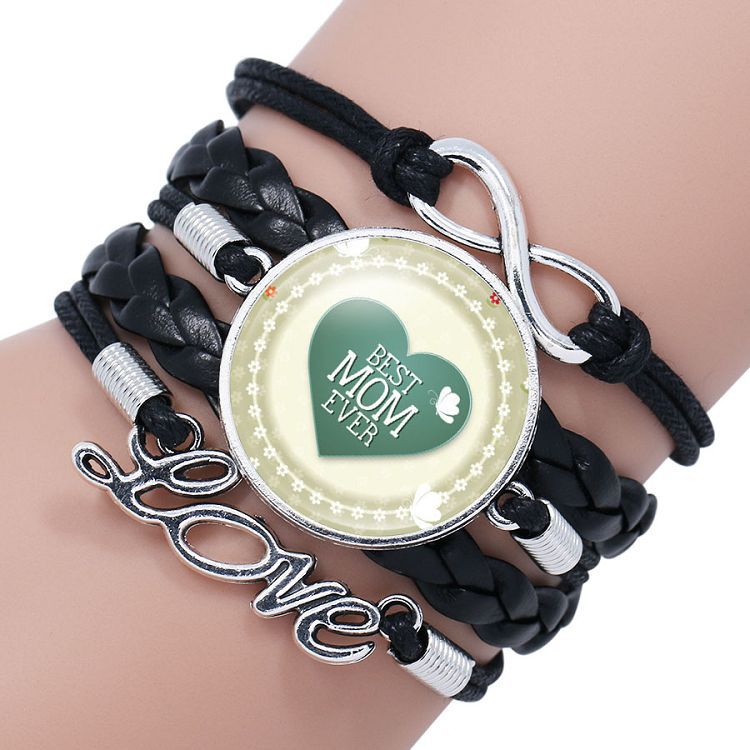 Wholesale Mom Letter Mom Time Gem Multi-layer Woven Leather Bracelet