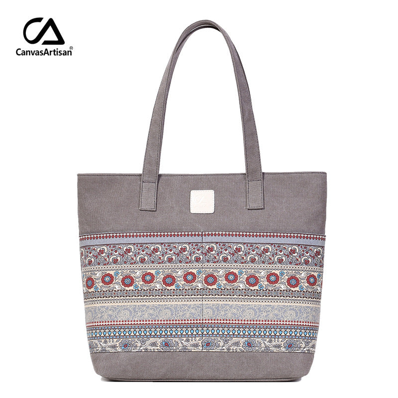 Wholesale Casual Ethnic Style Tote Canvas Shoulder Bag