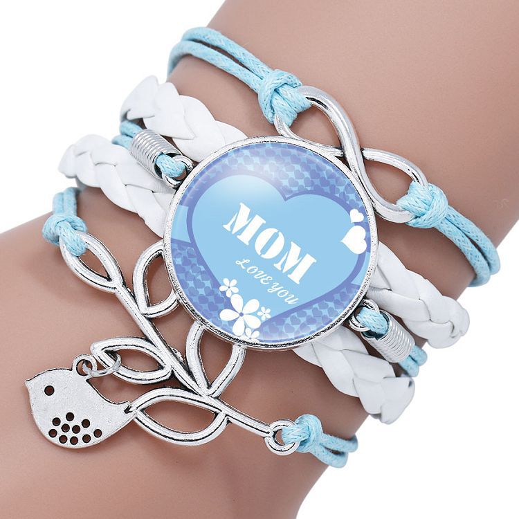 Wholesale Mom Letter Mom Time Gem Multi-layer Woven Leather Bracelet