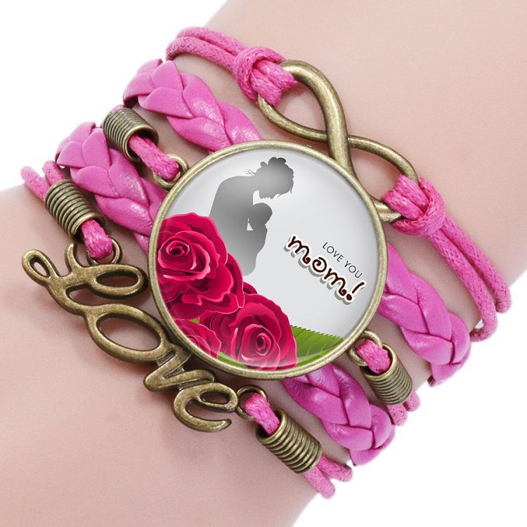 Wholesale Mom Letter Mom Time Gem Multi-layer Woven Leather Bracelet