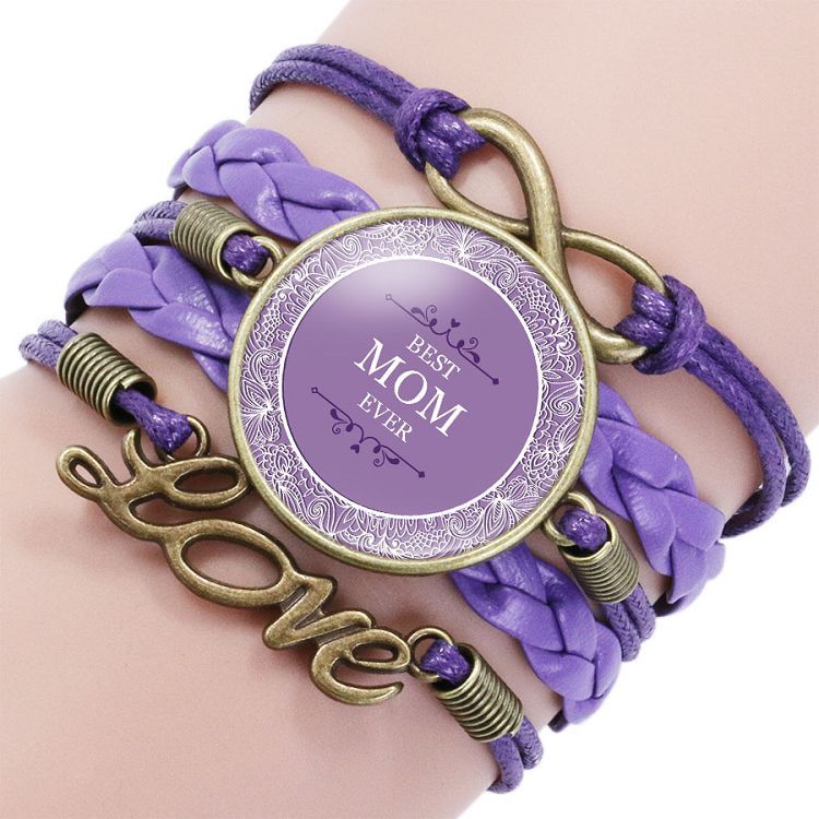 Wholesale Mom Letter Mom Time Gem Multi-layer Woven Leather Bracelet