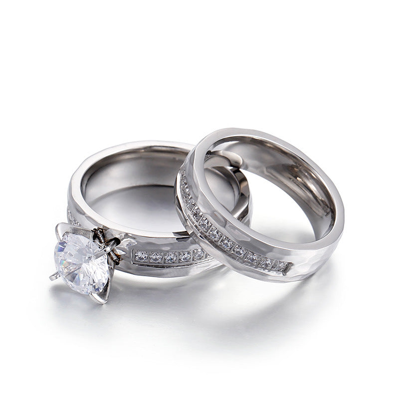 Wholesale Micro inlaid diamond striking texture zircon Titanium Steel Rings