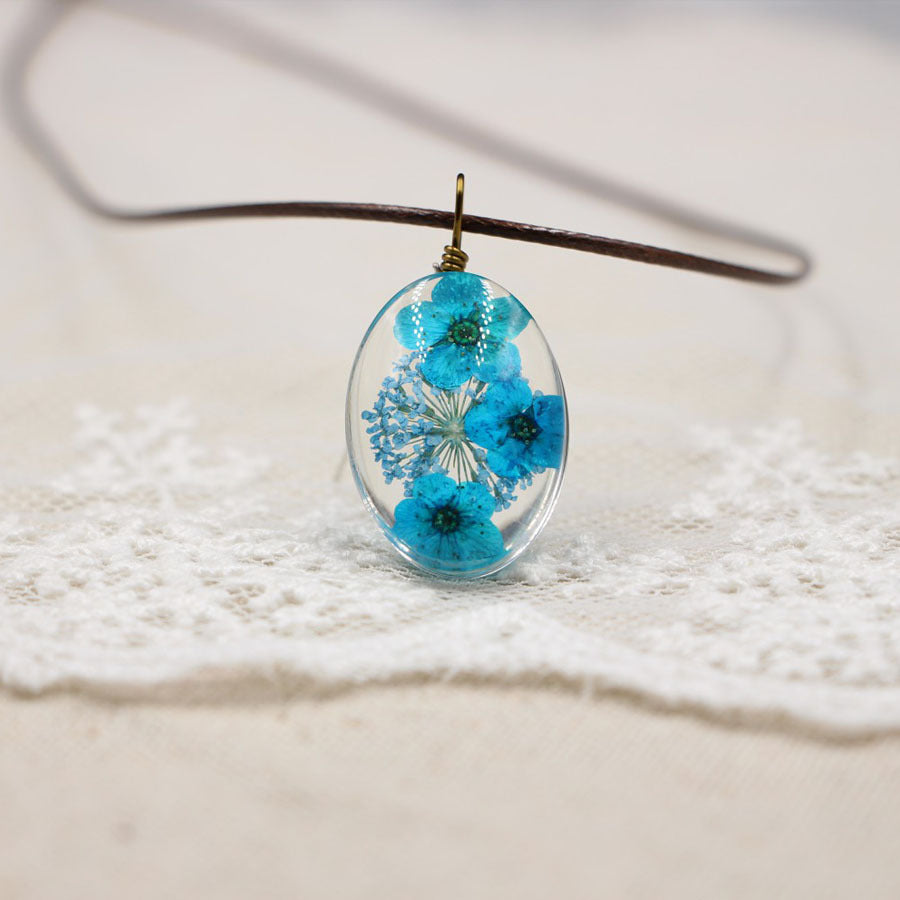 Wholesale Chic Crystal Pendant Necklace With Dried Flower Purple Boutique Resale Jewelry Accessory