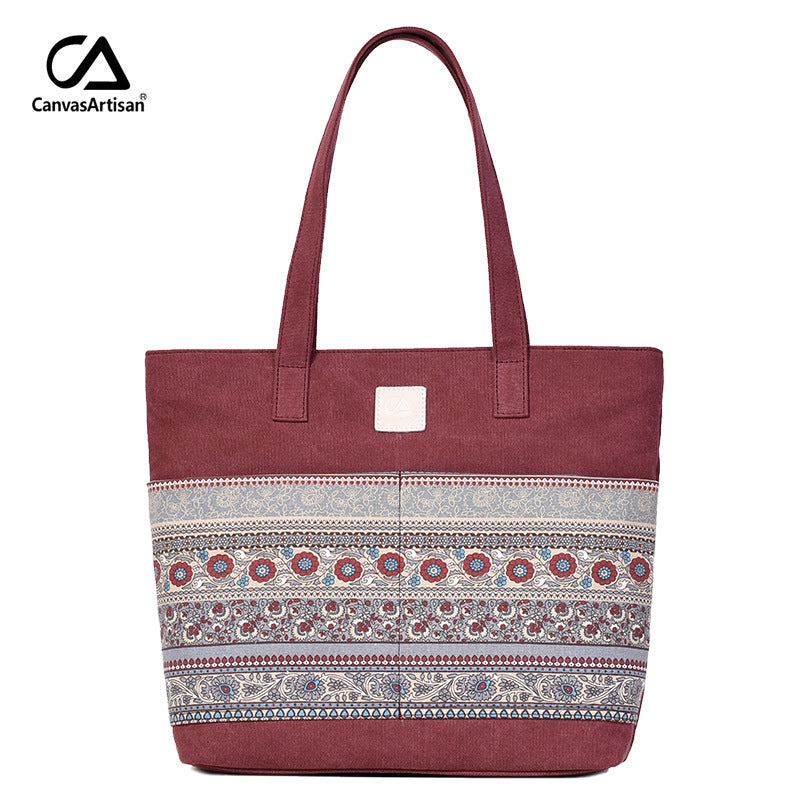 Wholesale Casual Ethnic Style Tote Canvas Shoulder Bag