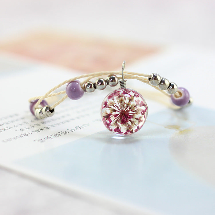 Wholesale Preserved Flower Woven Glass Bracelet