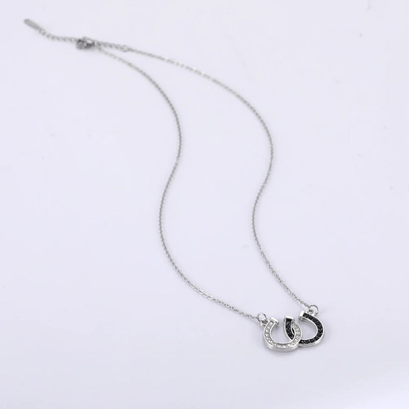 Wholesale Popular Halloween Black and White Diamond Double U Horseshoe Necklaces