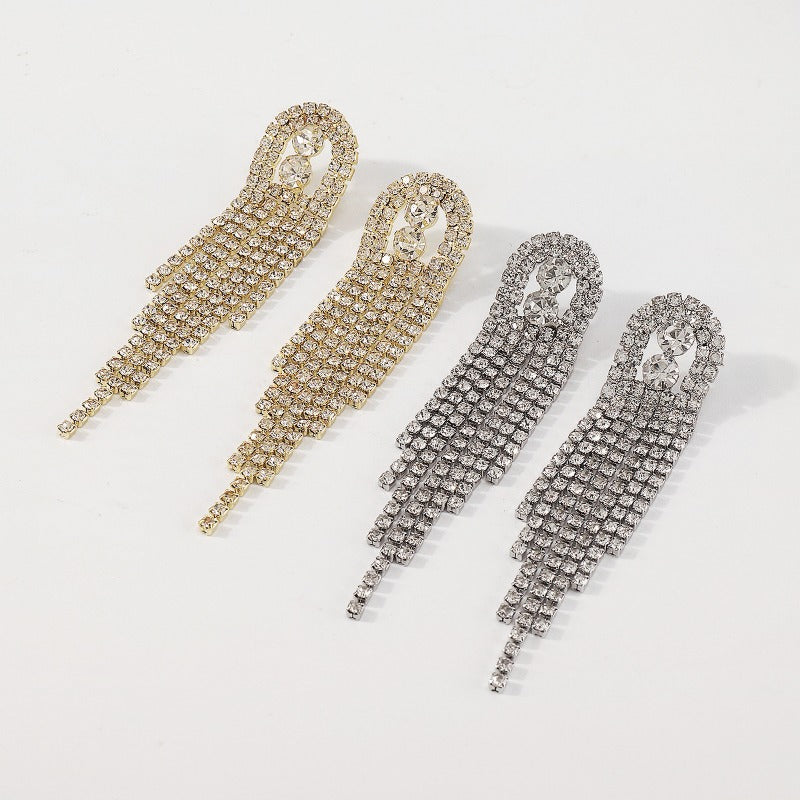 Wholesale Claw Chain Geometric Rhinestone Tassel Sparkling Earrings