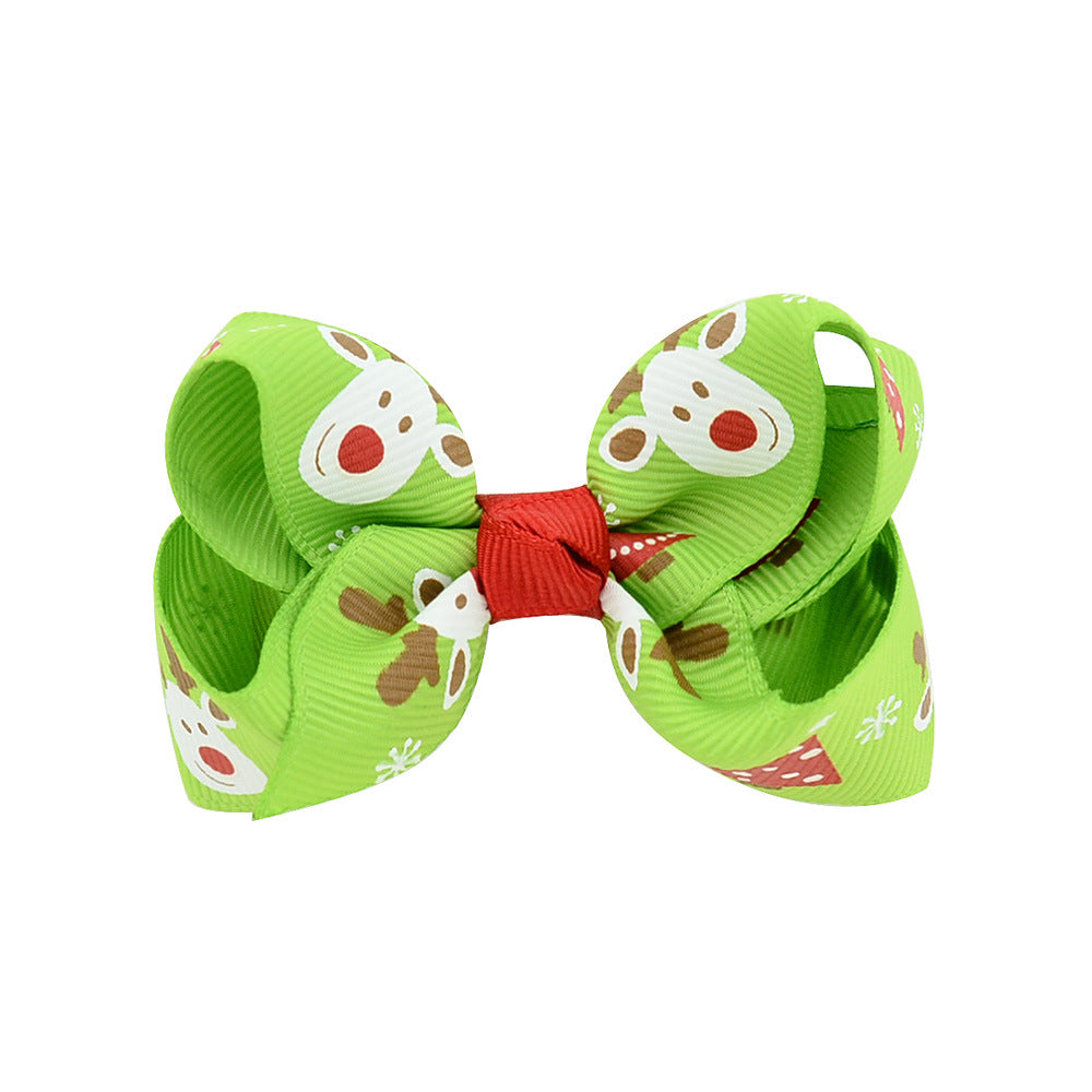 Wholesale Christmas children's printed bow baby polyester rib tape hair accessories