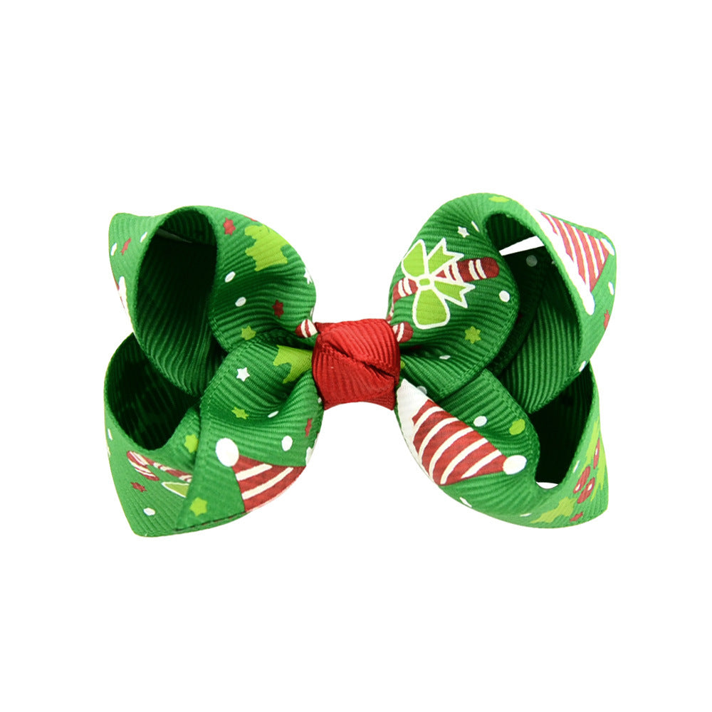 Wholesale Christmas children's printed bow baby polyester rib tape hair accessories