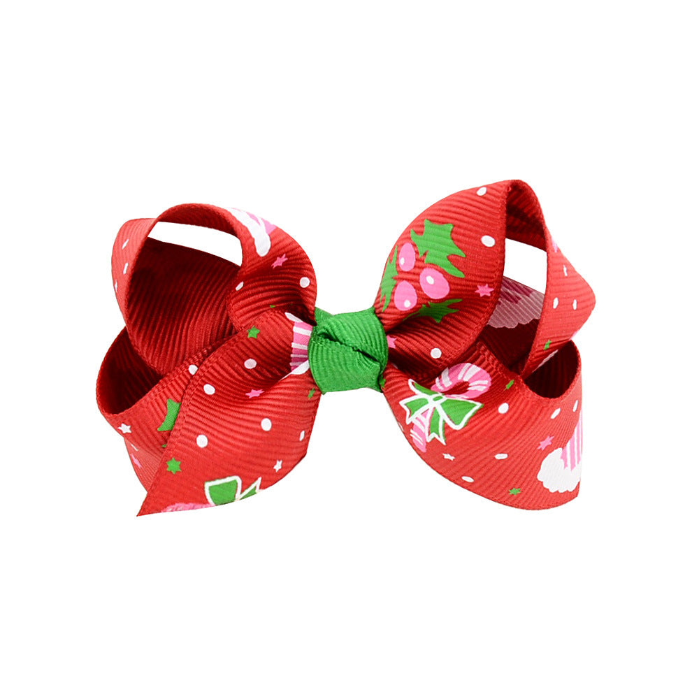 Wholesale Christmas children's printed bow baby polyester rib tape hair accessories