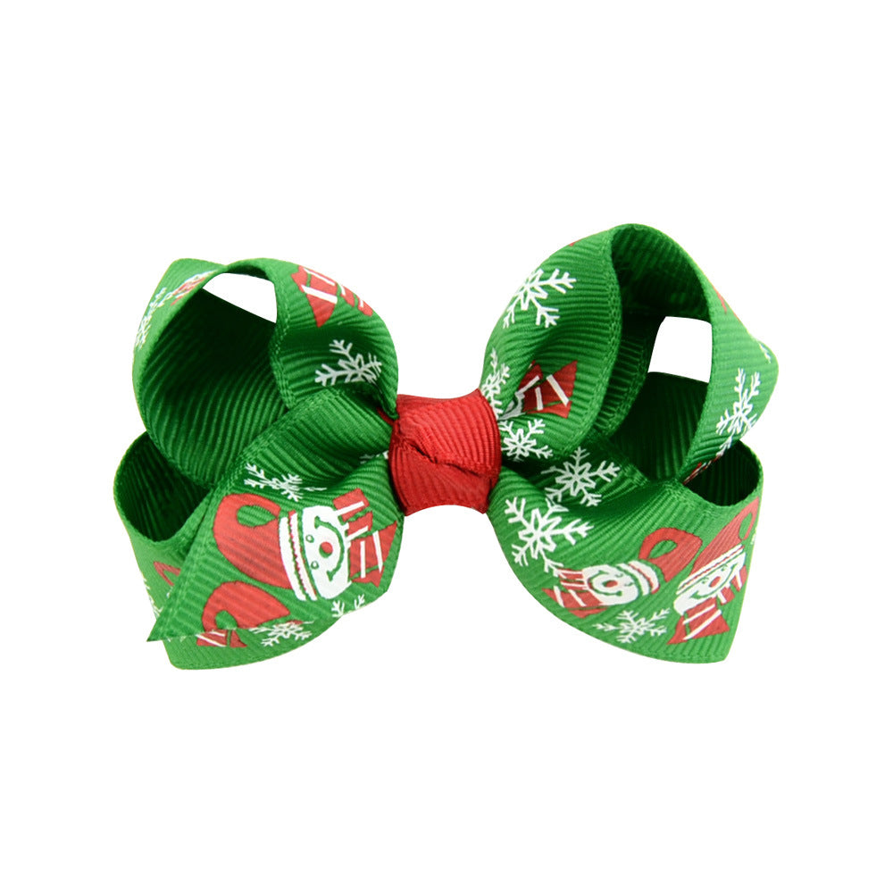 Wholesale Christmas children's printed bow baby polyester rib tape hair accessories
