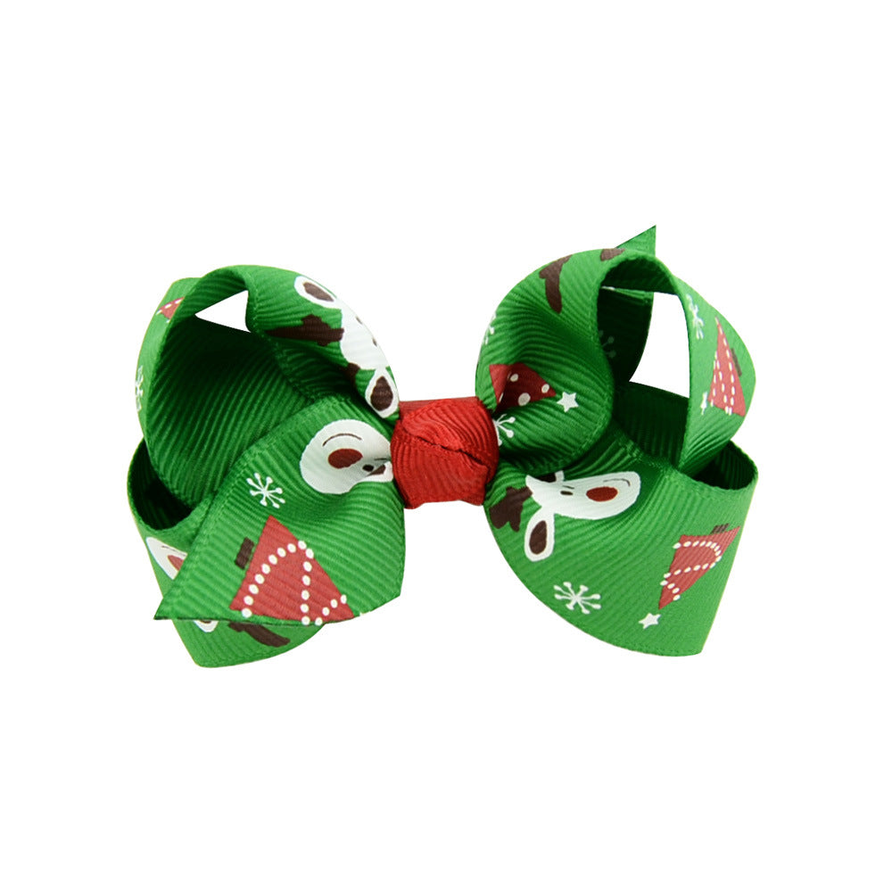 Wholesale Christmas children's printed bow baby polyester rib tape hair accessories
