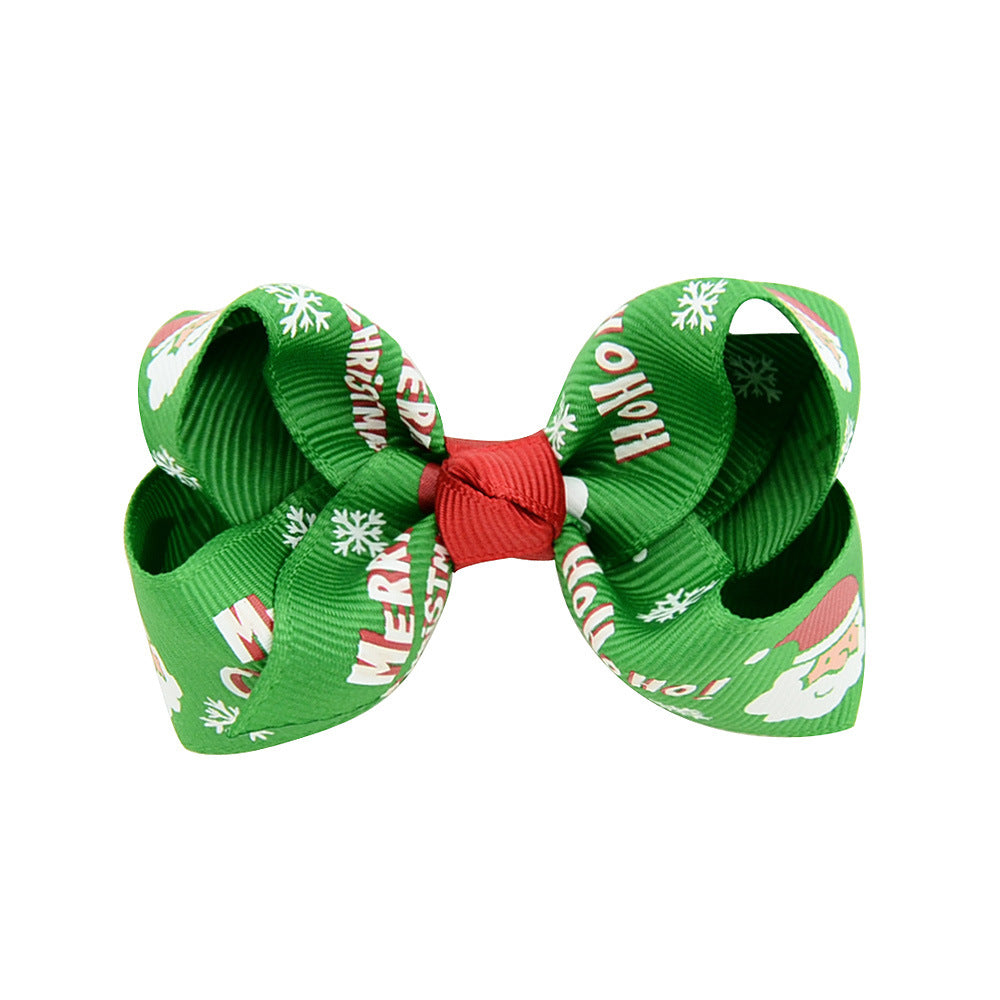 Wholesale Christmas children's printed bow baby polyester rib tape hair accessories