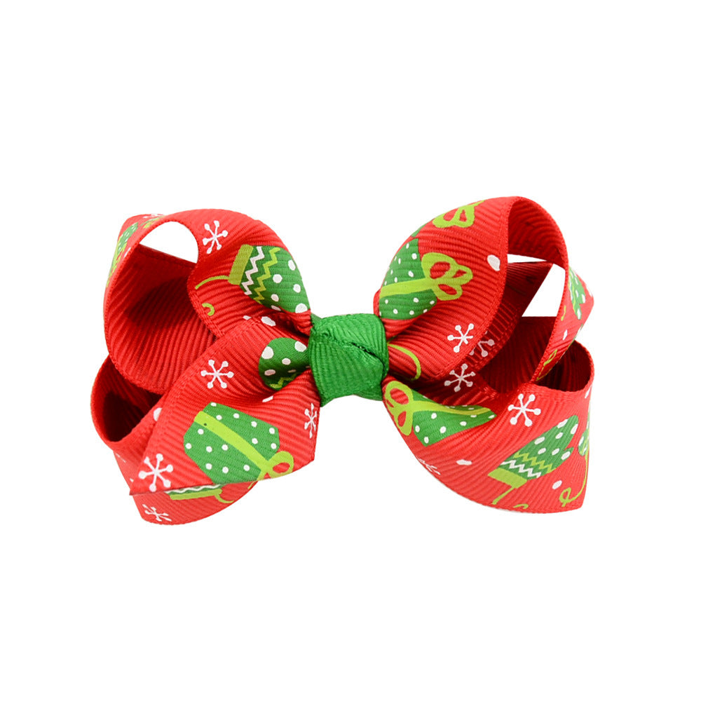 Wholesale Christmas children's printed bow baby polyester rib tape hair accessories