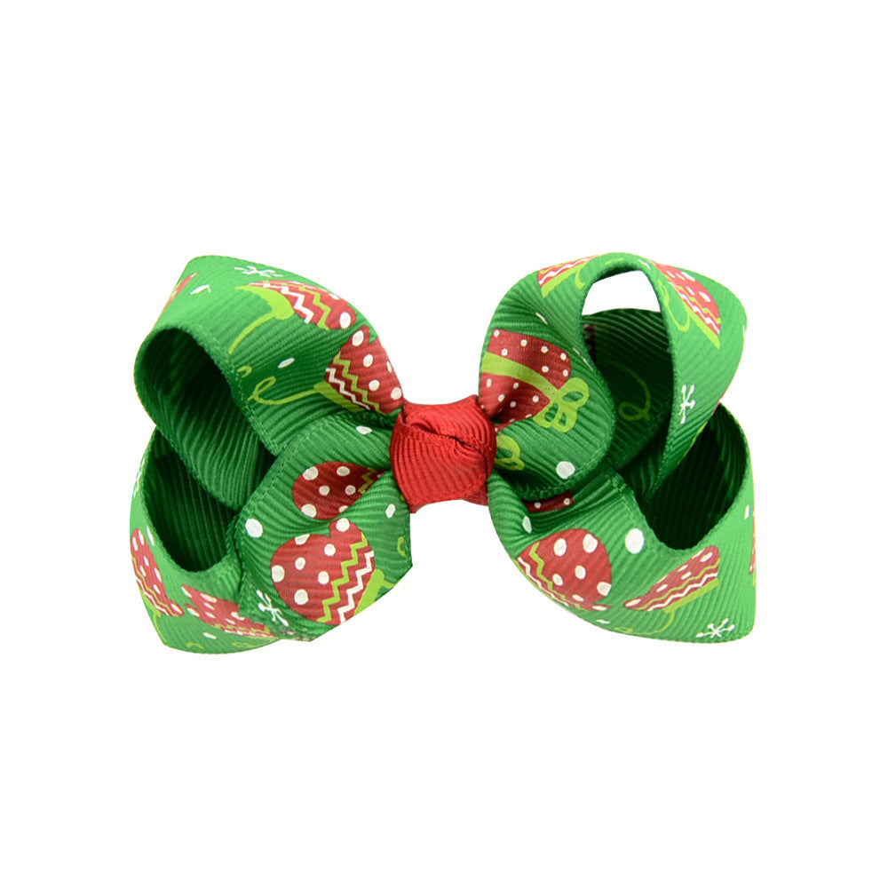 Wholesale Christmas children's printed bow baby polyester rib tape hair accessories