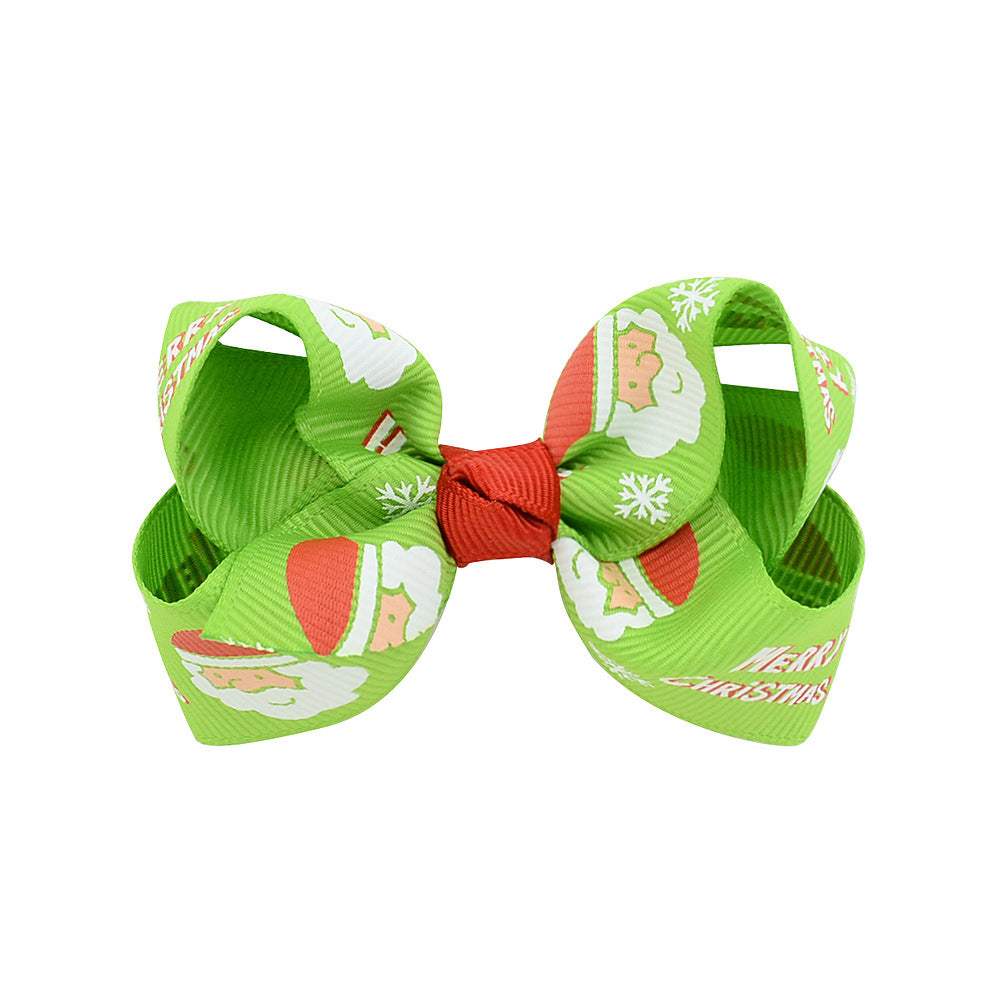 Wholesale Christmas children's printed bow baby polyester rib tape hair accessories