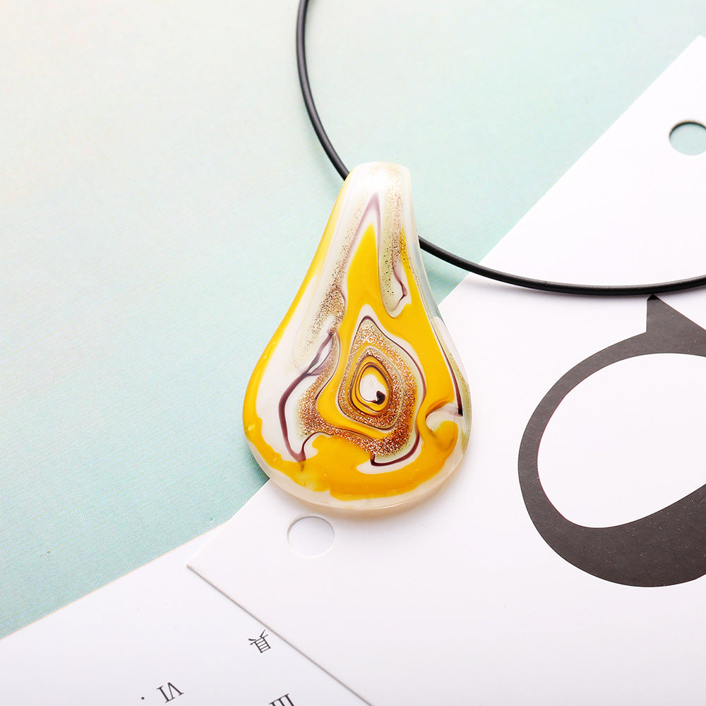 Wholesale Blue Orange Messy Silk Flat Water Drop Glass Ethnic Style Necklace