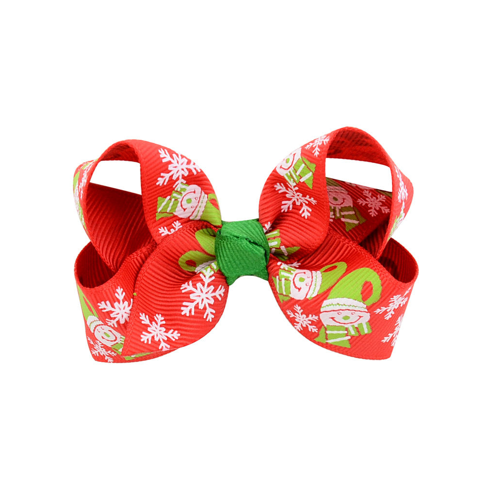 Wholesale Christmas children's printed bow baby polyester rib tape hair accessories