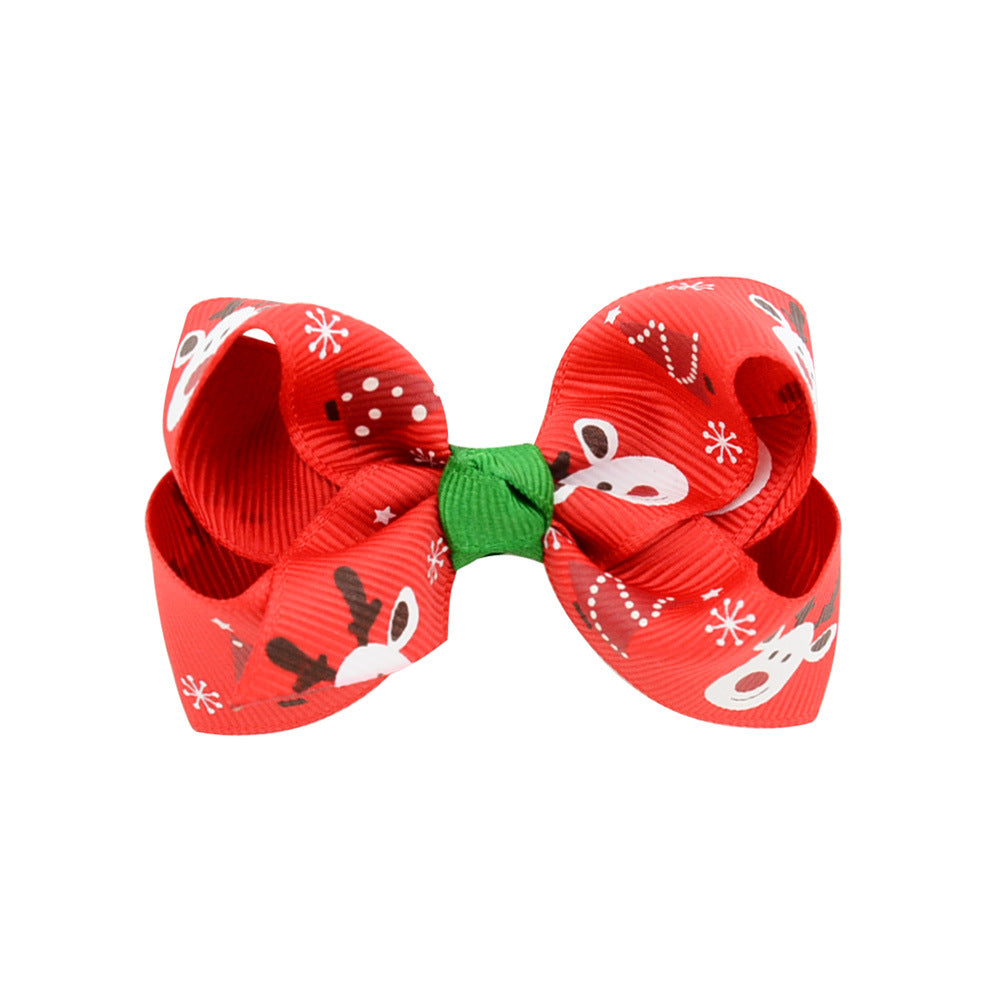Wholesale Christmas children's printed bow baby polyester rib tape hair accessories