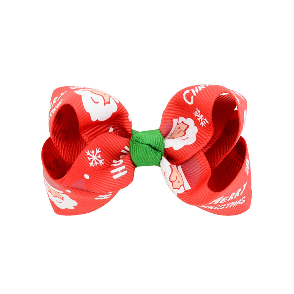 Wholesale Christmas children's printed bow baby polyester rib tape hair accessories