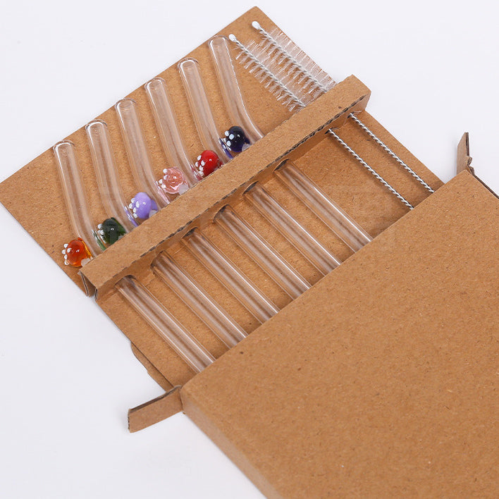 Wholesale Creative Colored Mushroom Glass High Borosilicate Glass Straws