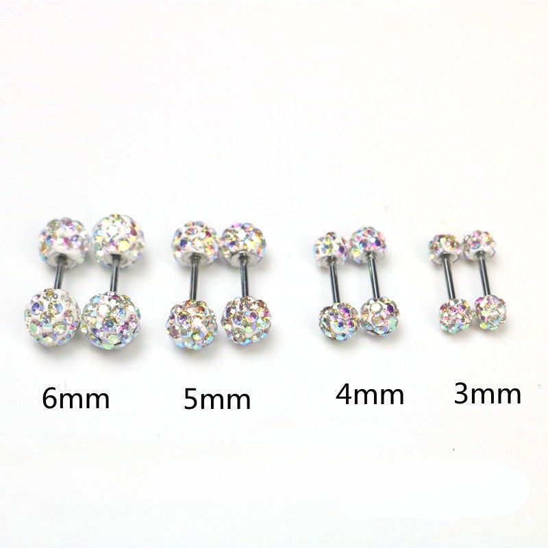 Wholesale 10pcs Colored Water Diamond Ball Hypoallergenic Screw Screw Steel Needle Earrings