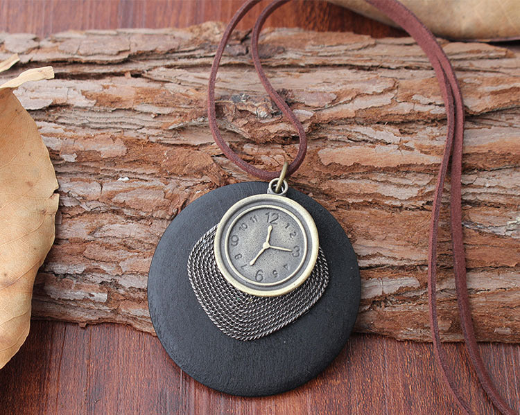 Wholesale Double-sided Clock Alloy Pendant Long Necklaces