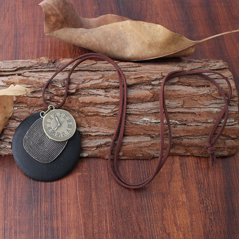 Wholesale Double-sided Clock Alloy Pendant Long Necklaces