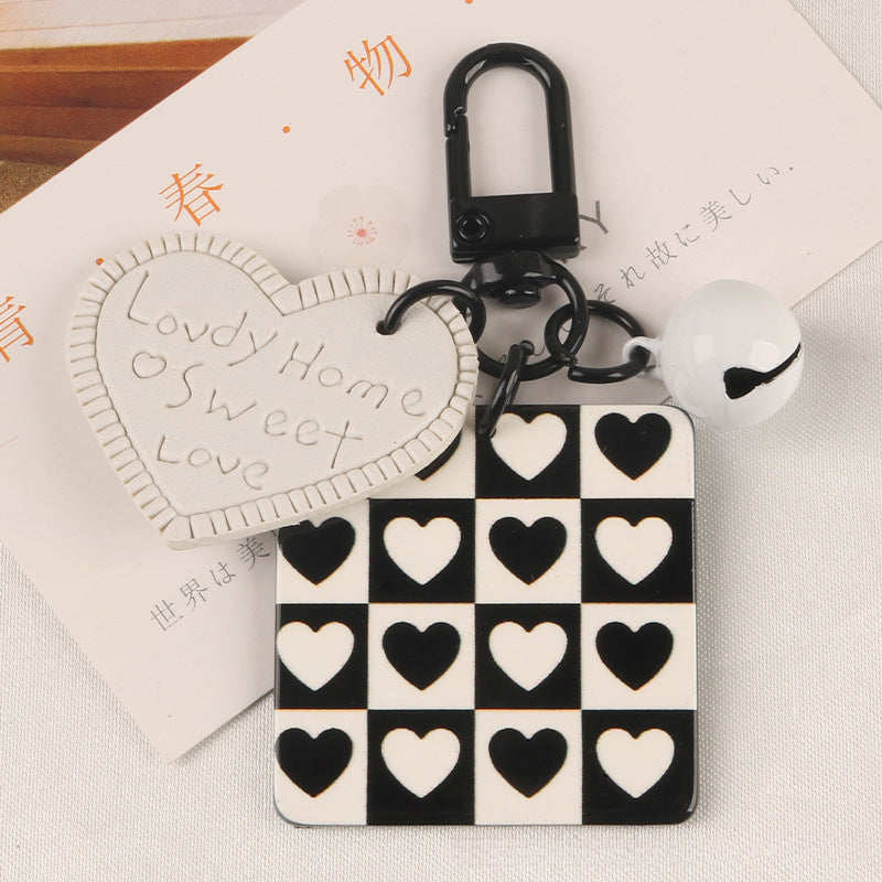Wholesale Striped Acrylic Square Pendant Leather Heart Keychain