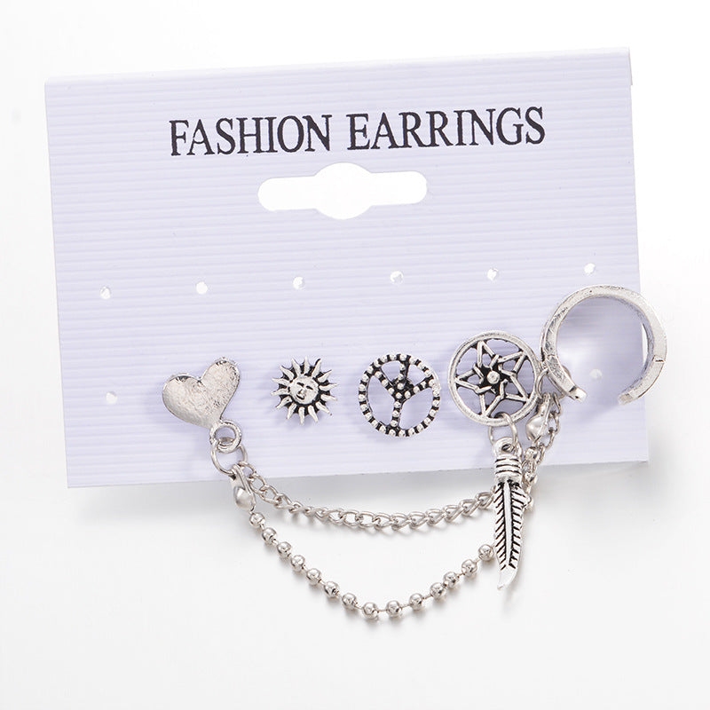 Wholesale Sun Leaf Love Chain 4pcs Set Earrings