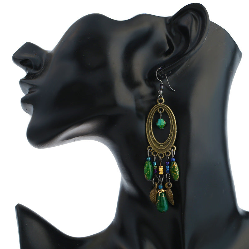Wholesale Retro long tassel earrings stud bohemian