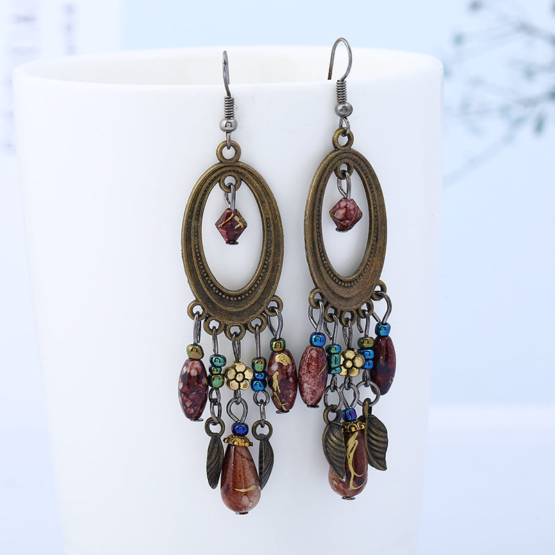 Wholesale Retro long tassel earrings stud bohemian