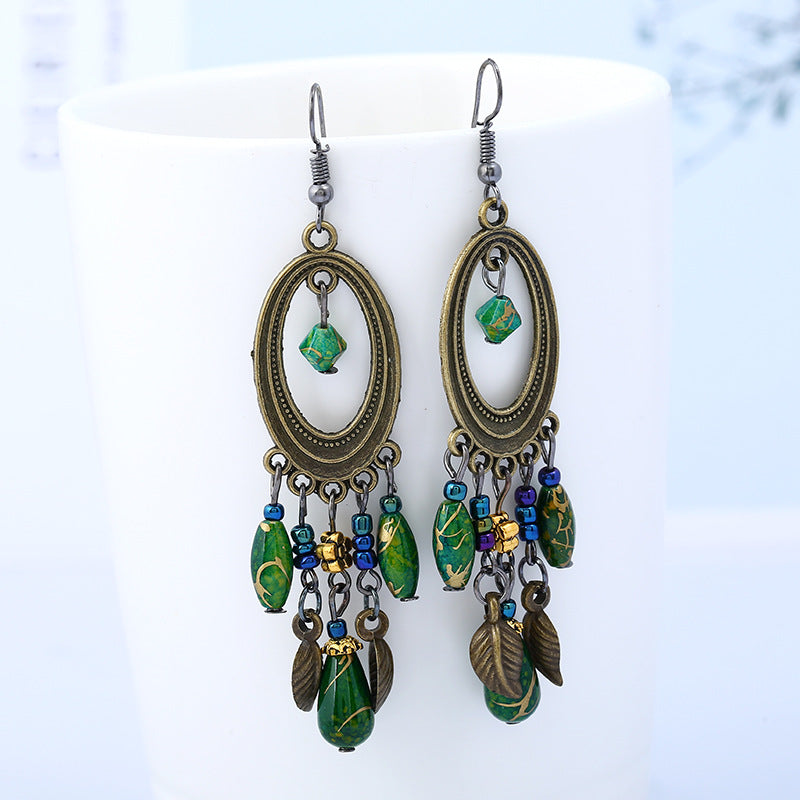 Wholesale Retro long tassel earrings stud bohemian