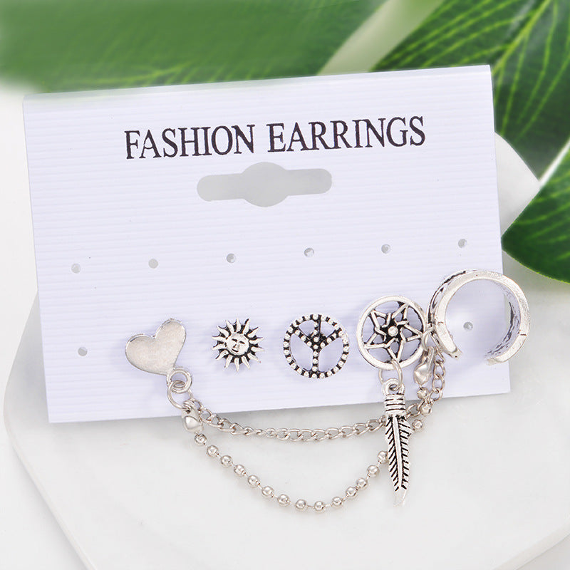 Wholesale Sun Leaf Love Chain 4pcs Set Earrings