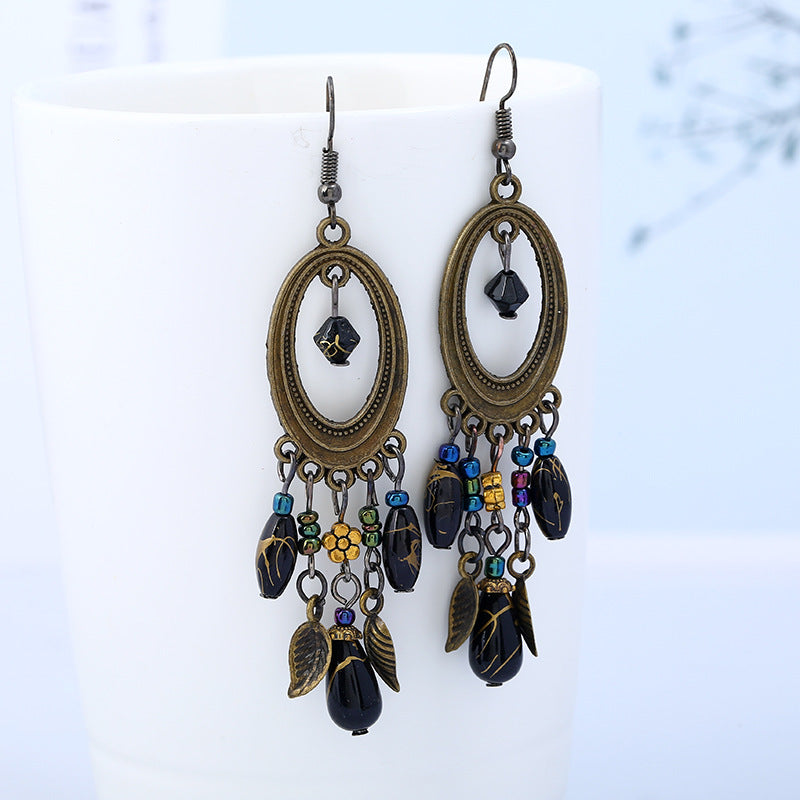 Wholesale Retro long tassel earrings stud bohemian