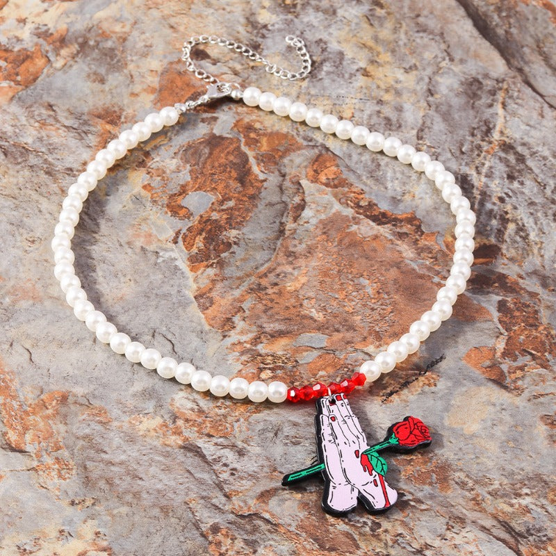 Wholesale Pearl Rose Palm Necklace