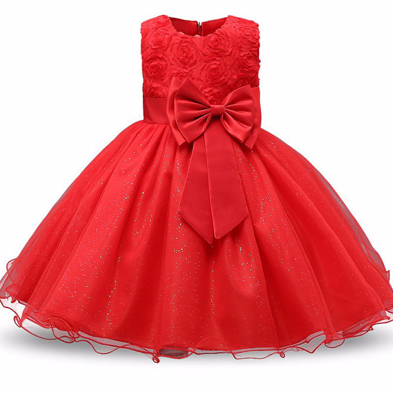 Wholesale Children's Rose Fluffy Polyester Dresses