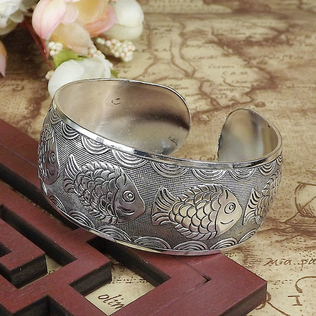 Wholesale Retro Ethnic Style Peony Wide Bracelet