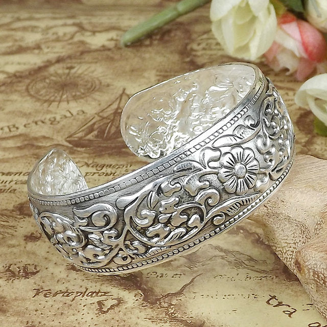 Wholesale Retro Ethnic Style Peony Wide Bracelet