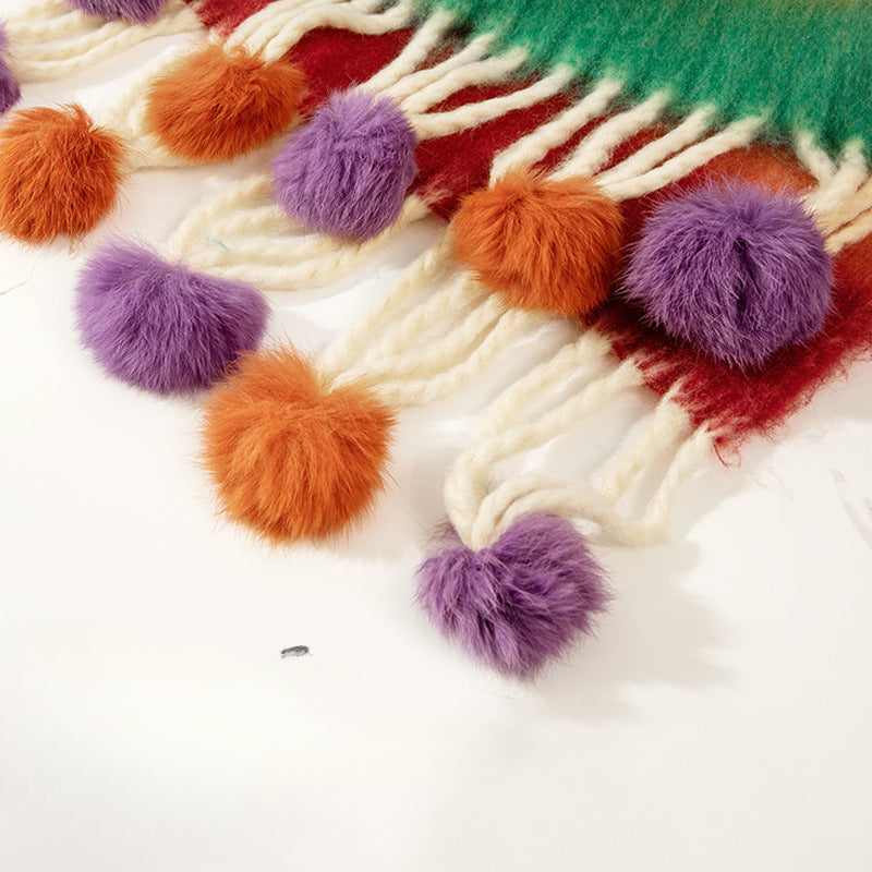 Wholesale Autumn and Winter Imitation Cashmere Colorful Knitted Fur Ball Tassel Warm Scarf