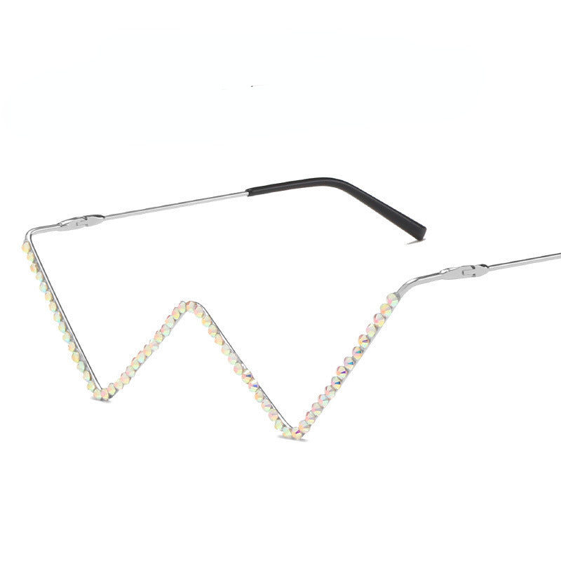 Wholesale Metal Diamond Triangle Lensless V-shaped Cat Eye Decorative Glasses Frame