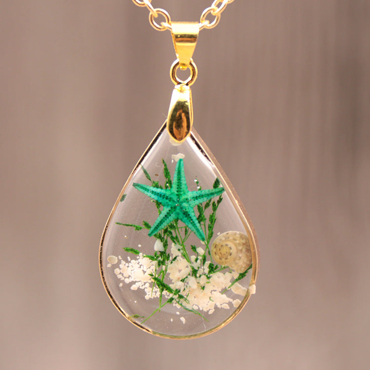 Wholesale 12pcs Natural Starfish Specimen Creative Resin Dripping Glue Necklace
