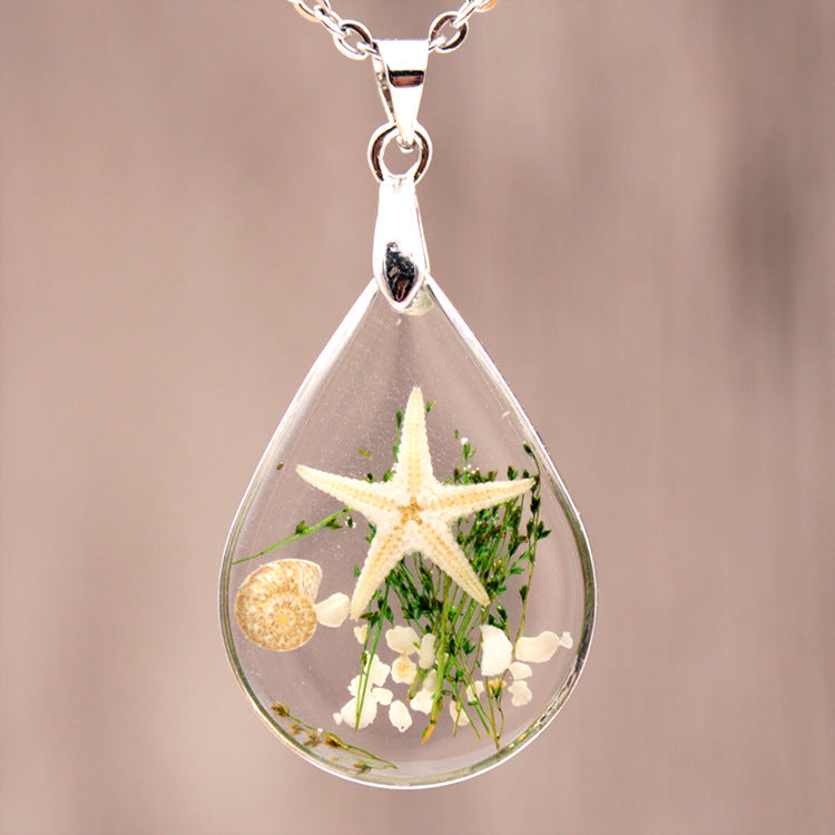 Wholesale 12pcs Natural Starfish Specimen Creative Resin Dripping Glue Necklace